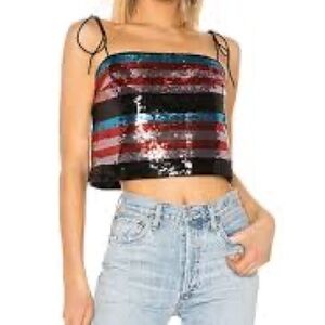 Lovers + Friends Revolve Sequined Striped Rumi Crop Top